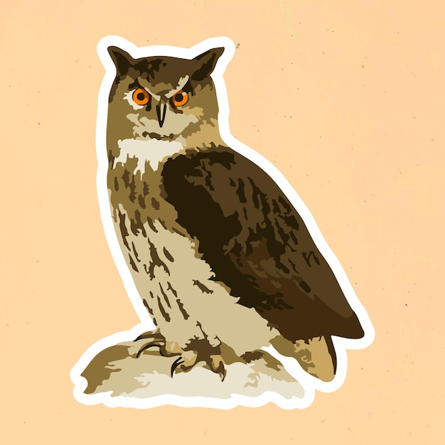 Free vector vectorized eurasian eagle-owl sticker overlay with a white border design element