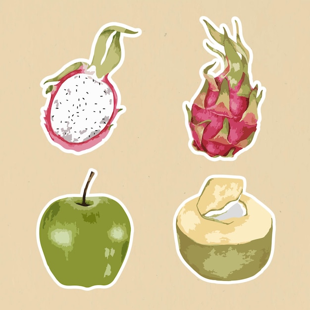 Free Vector vectorized fruit sticker with a white border set