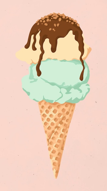 Free vector vectorized ice cream scoops in a cone sticker overlay on a pink background