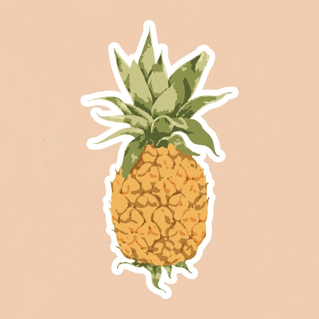 Free vector vectorized pineapple sticker with white border on a beige background