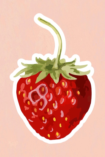 Free vector vectorized strawberry fruit sticker overlay with a white border on a pink background