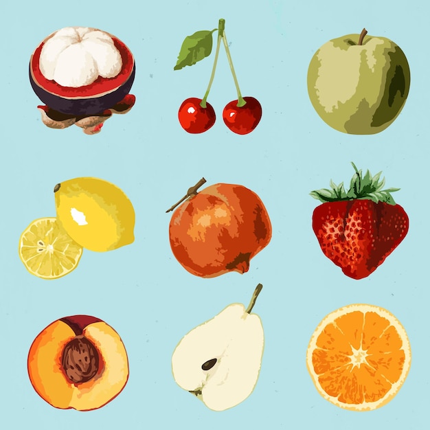 Free Vector vectorized tropical fruit sticker collection design elements