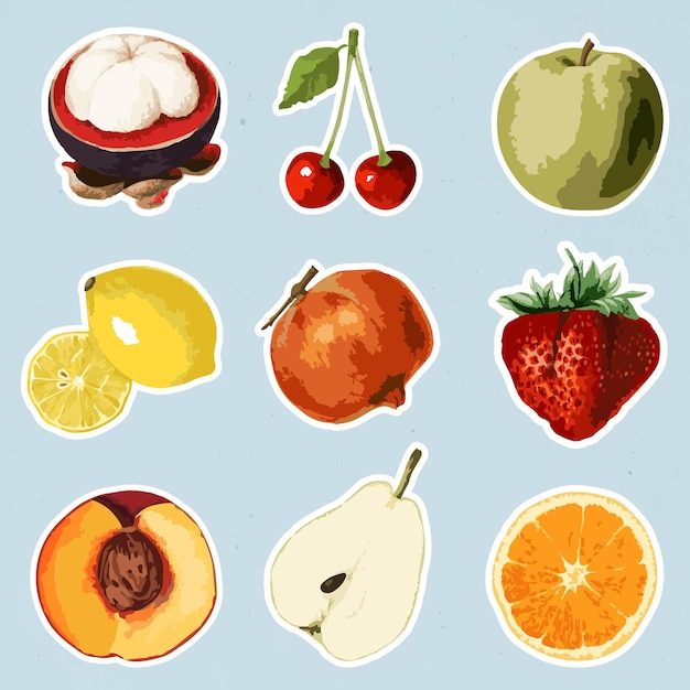 Free Vector vectorized tropical fruit sticker collection design elements