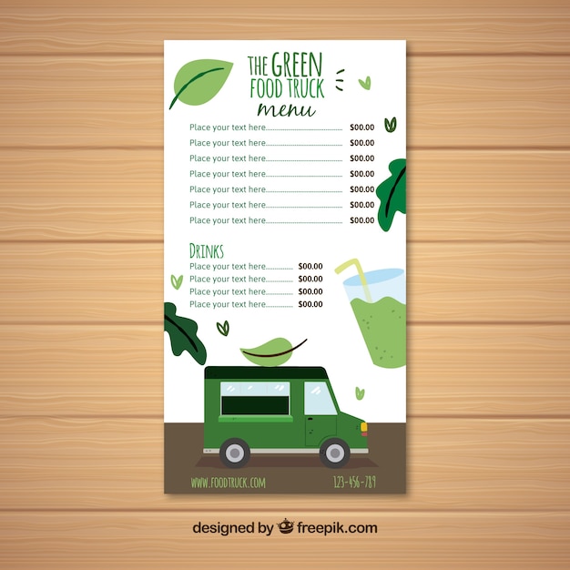 Free vector vegan food truck menu template