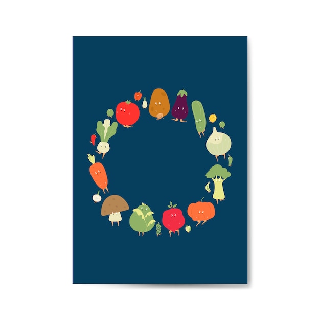 Free vector vegetable cartoons frame on greeting card vector