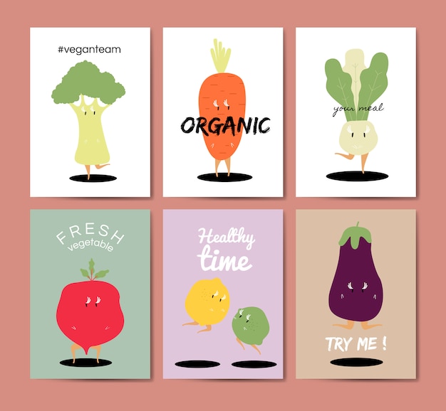 Free Vector vegetable cartoons greeting card vector set