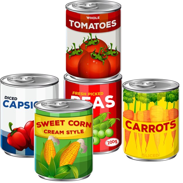 Vegetable food canned on white background