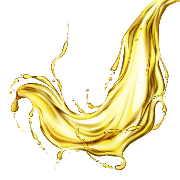 Free Vector vegetable sunflower or olive oil frozen motion splash with droplets and bubbles 