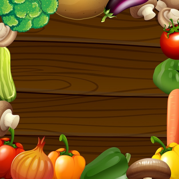 Free Vector vegetables border on wooden frame