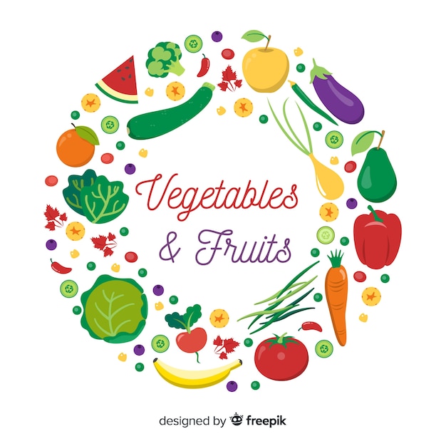 Vegetables and fruits circled frame