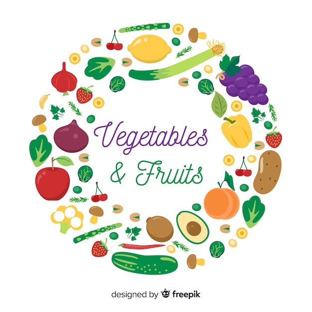 Vegetables and fruits circled frame