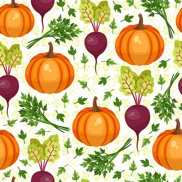 Vegetables seamless pattern. Beet and pumpkin. Illustration, vector. Beautiful background for Thanksgiving