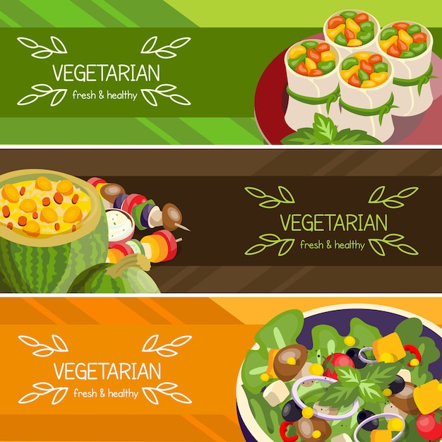 Free Vector vegetarian food horizontal banners set 