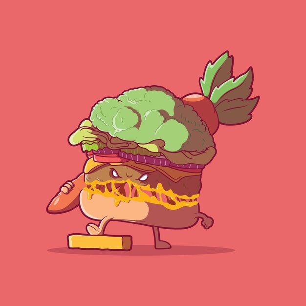 Veggie Burger monster character vector illustration Food healthy vegetarian design concept