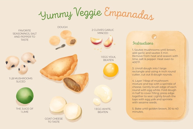 Free Vector veggie empanadas recipe illustration