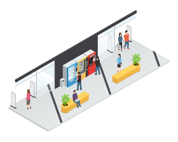 Vending  machines isometric concept with food and drink machines 