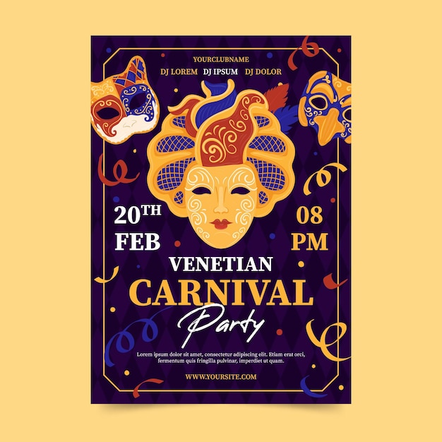 Venetian carnival party with confetti poster template