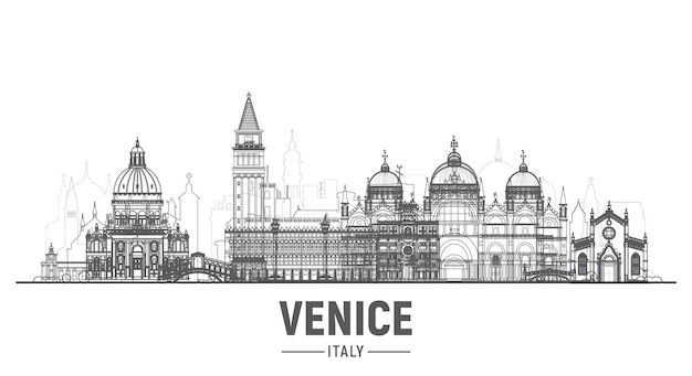 Venice Italy city line skyline with panorama in white background Vector Illustration Business travel and tourism concept with old buildings Image for presentation banner website