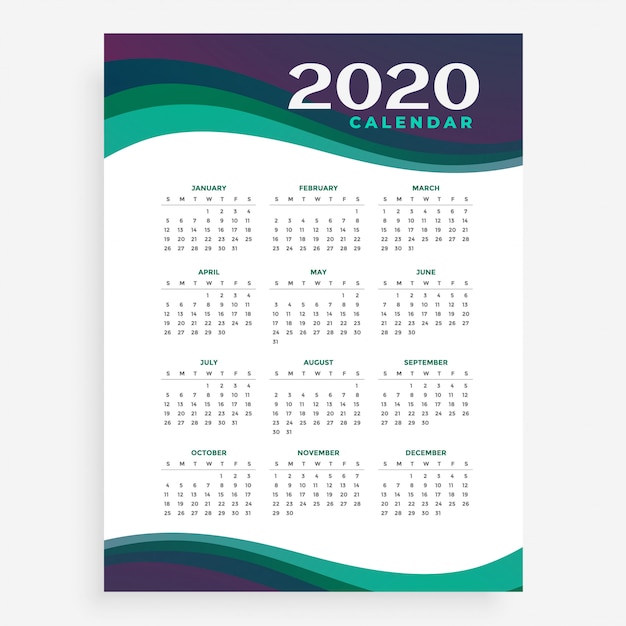 Vertical 2020 calendar template