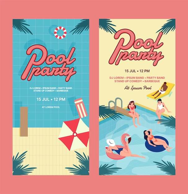 Free Vector vertical banner template for pool party