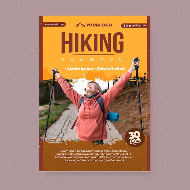 Vertical flyer template with female backpacker