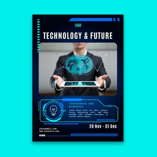 Free Vector vertical flyer template with futuristic technology