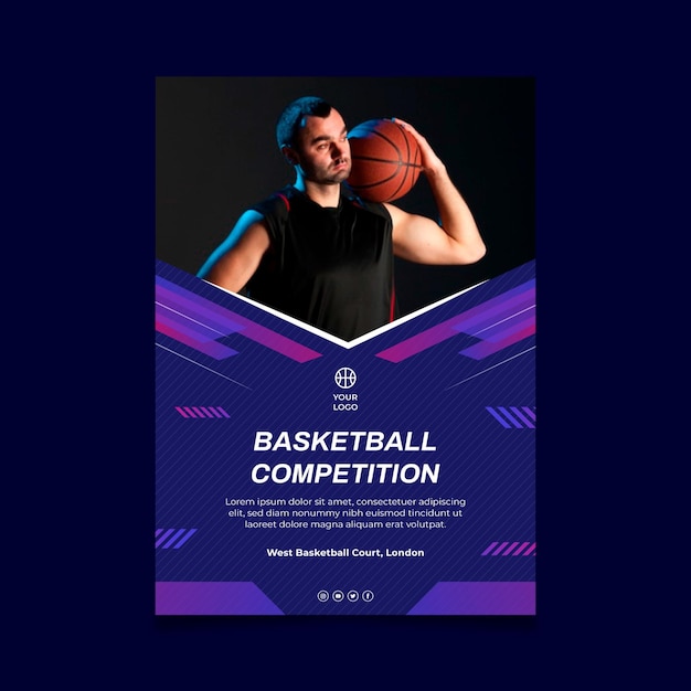 Free Vector vertical flyer template with male basketball player