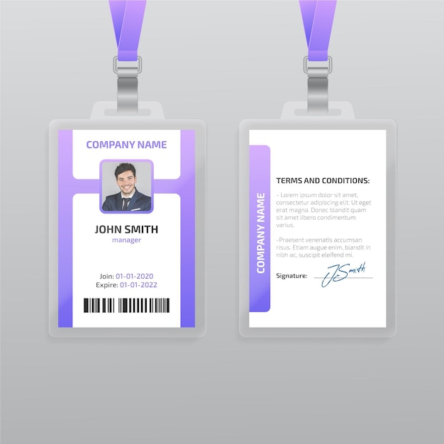 Vertical id card template with photo