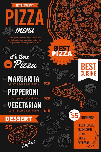 Free vector vertical pizza food menu template