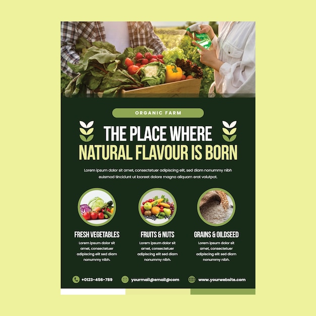 Vertical poster template for agriculture and farming organic food