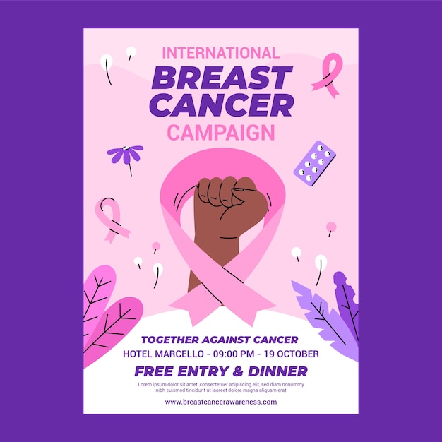 Free Vector vertical poster template for breast cancer awareness month