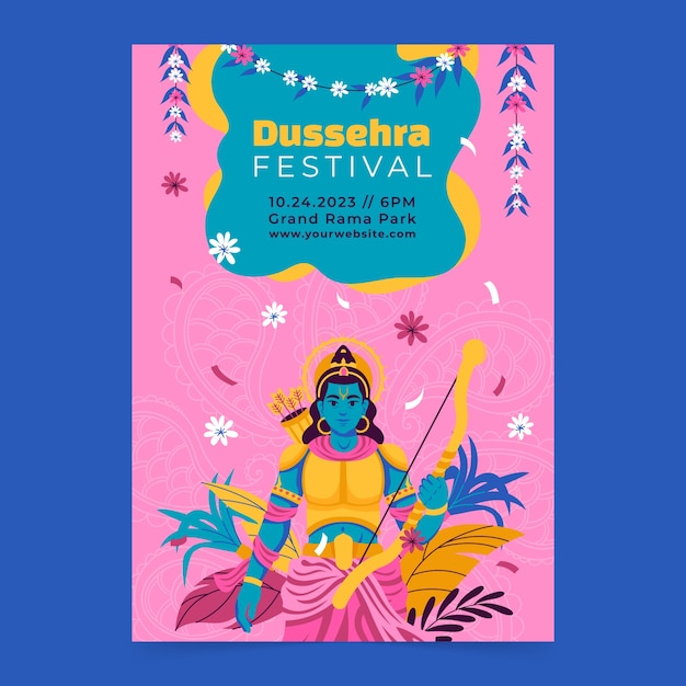 Free vector vertical poster template for dussehra festival celebration