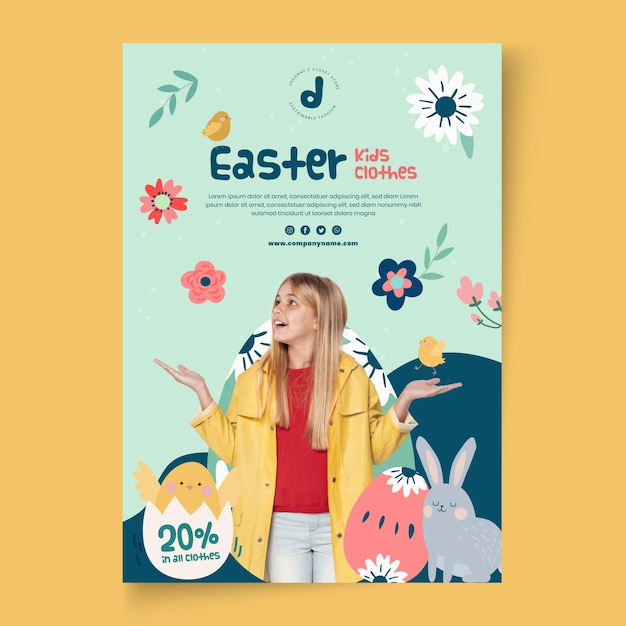 Vertical poster template for easter sale with girl