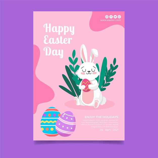 Vertical poster template for easter with bunny