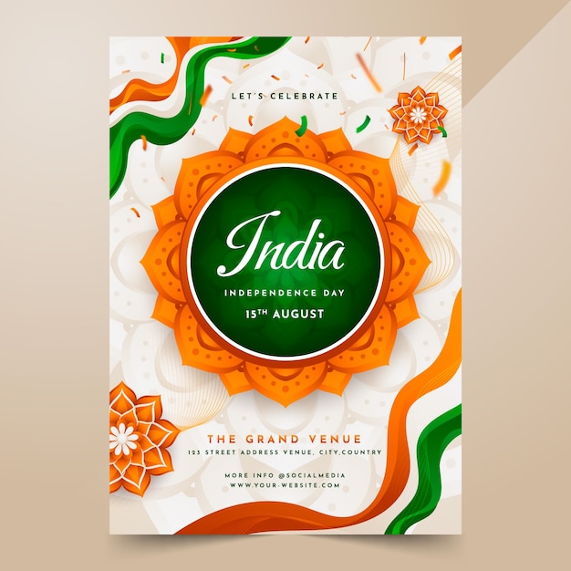 Free Vector vertical poster template for india independence day celebration