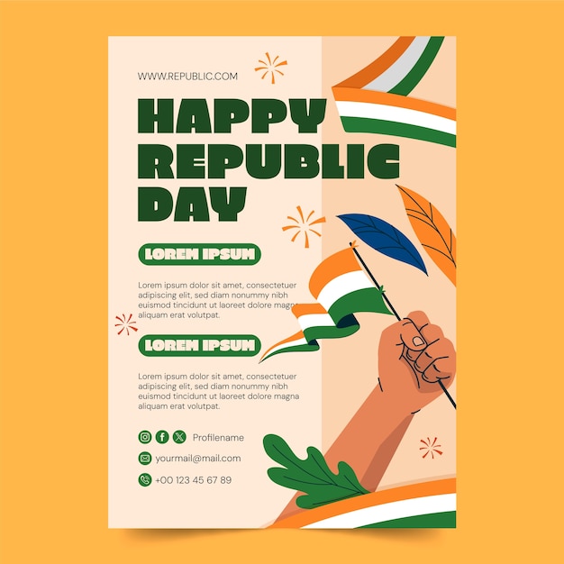 Free Vector vertical poster template for indian republic day national holiday