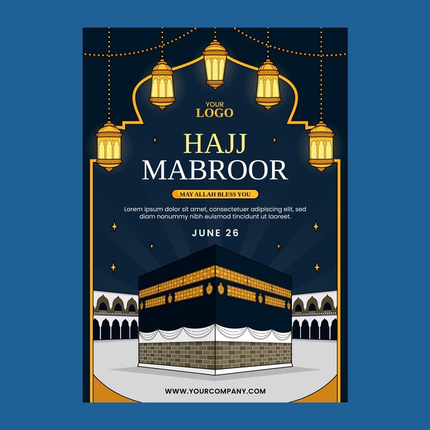 Vertical poster template for islamic hajj pilgrimage