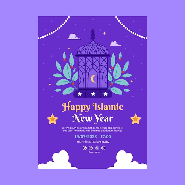 Free Vector vertical poster template for islamic new year celebration