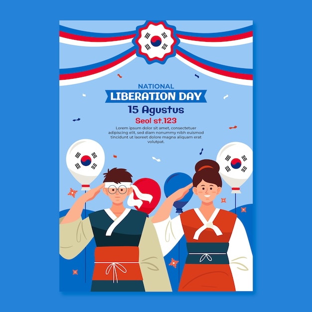 Free vector vertical poster template for korean national liberation day celebration