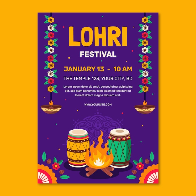 Free Vector vertical poster template for lohri festival celebration