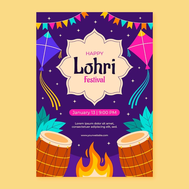 Free Vector vertical poster template for lohri festival celebration