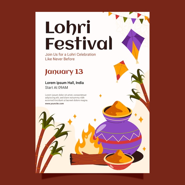 Free Vector vertical poster template for lohri festival celebration