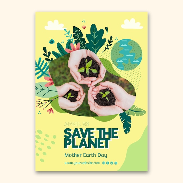 Free vector vertical poster template for mother earth day celebration