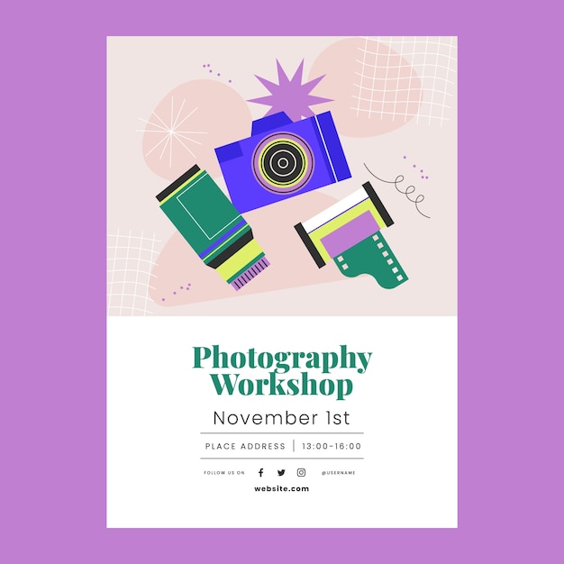 Free Vector vertical poster template for photographer career and hobby