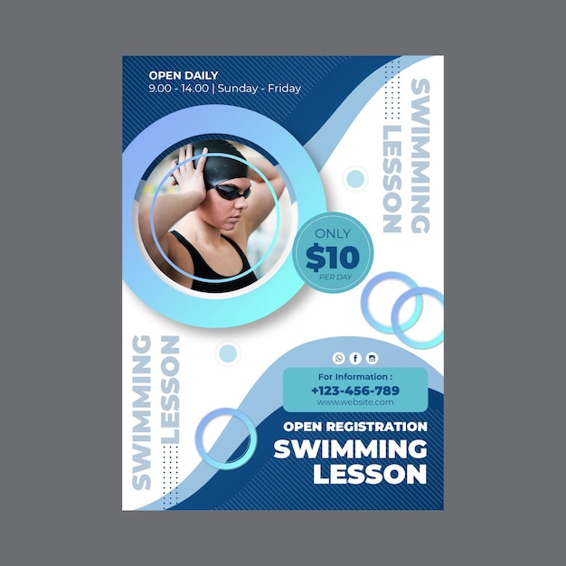 Vertical poster template for swimming lessons