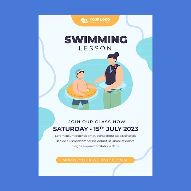 Vertical poster template for swimming lessons