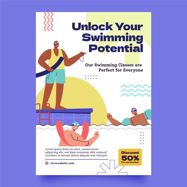 Vertical poster template for swimming lessons