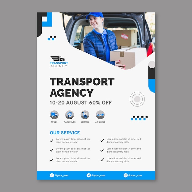 Vertical poster template for transport and conveyance