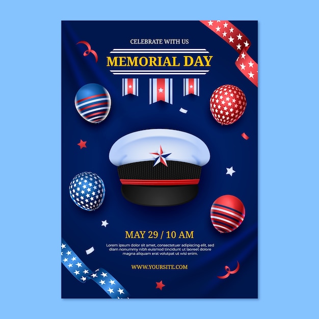 Free Vector vertical poster template for usa memorial day celebration