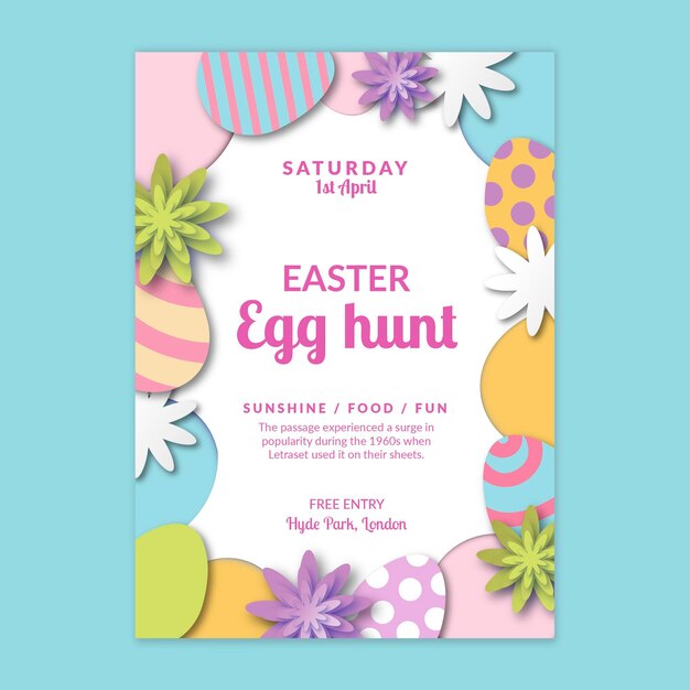 Vertical sale poster template for easter with eggs and flowers